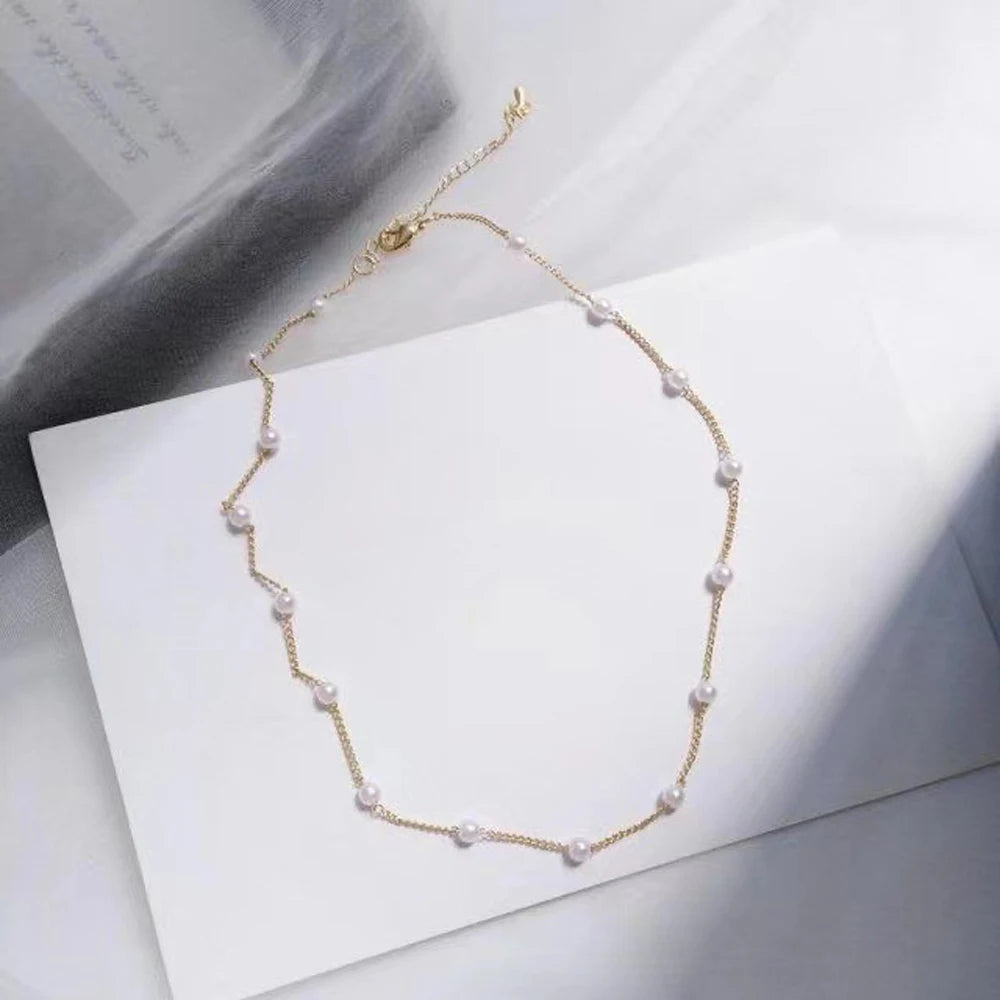 K-Pop-Choker 2025: Pearl-Beads Gold-Color - Goth Jewelry Collection