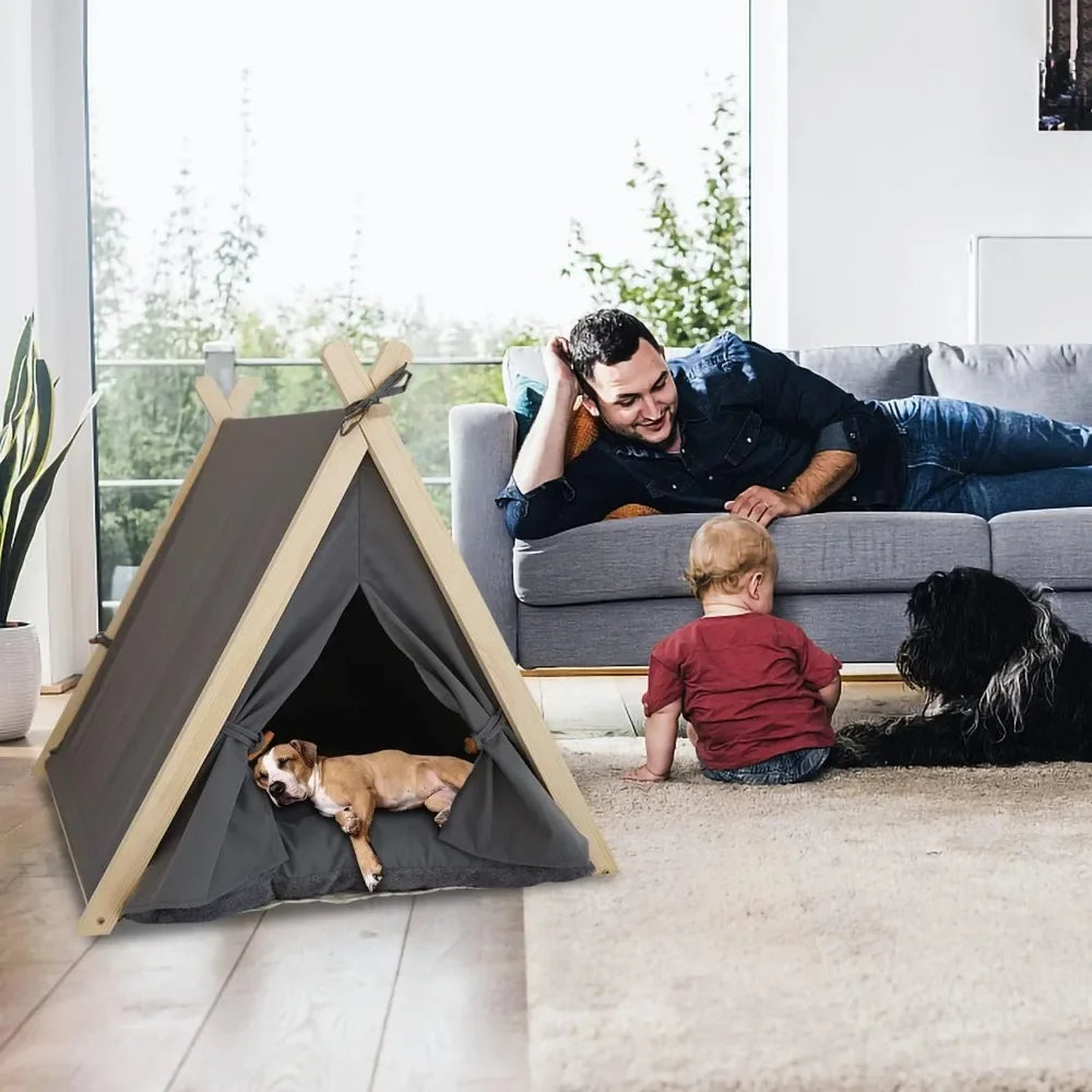 Pet Tent Nest Removable and Easy To Wash with Thick Soft and Comfortable Pad Warm Wooden Tent Bed Suitable for Cats and Dogs