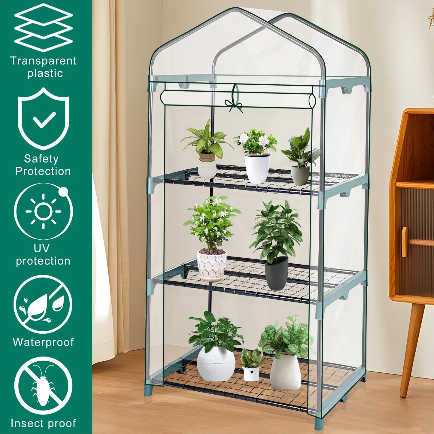 Garden Greenhouse Transparent Weatherproof Plant Grow House Cover with Roll up Double Zipper Door Small Waterproof Frost
