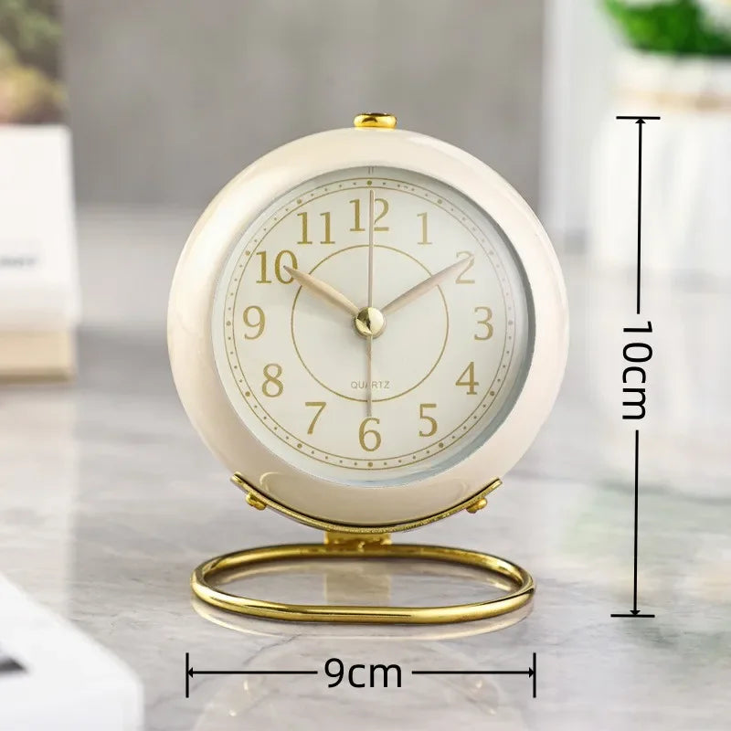 Light Alarm Clock with Night Light Silent for Bedroom Decoration Small Quartz Circular Morning Clocks Office Table Desk Children