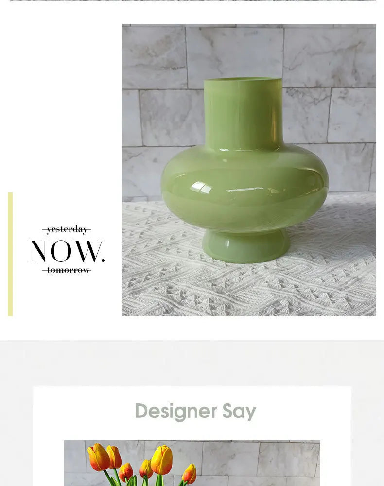 Green Pot Bellied Glass Vase Floral Arrangement Accessories Hydroponics Terrarium Flower Vase Home Decoration Accessories