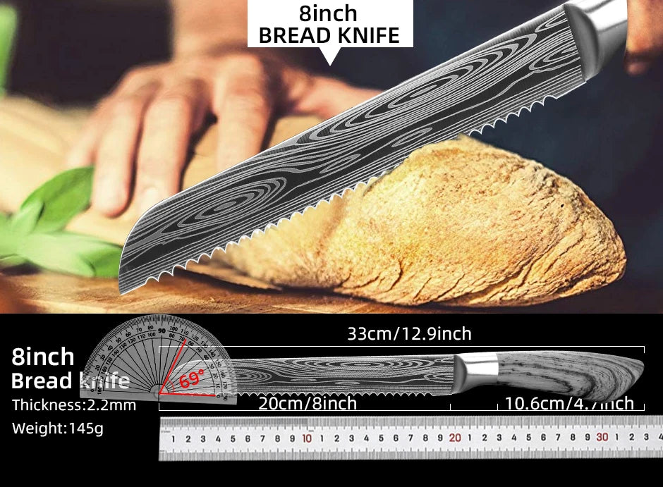 Kitchen Knife Damascus Laser Chef Knife 5 7 8 Inch Meat Cleaver Japanese Santoku Knive Butcher Slicing Cutter for Fish Vegetable