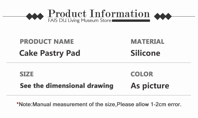 FAIS DU Cake Turntable Pat Silicone Baking Mat For Cake with Size Non-stick High Temperature Resistant Bake Tool Kitchen Gadget