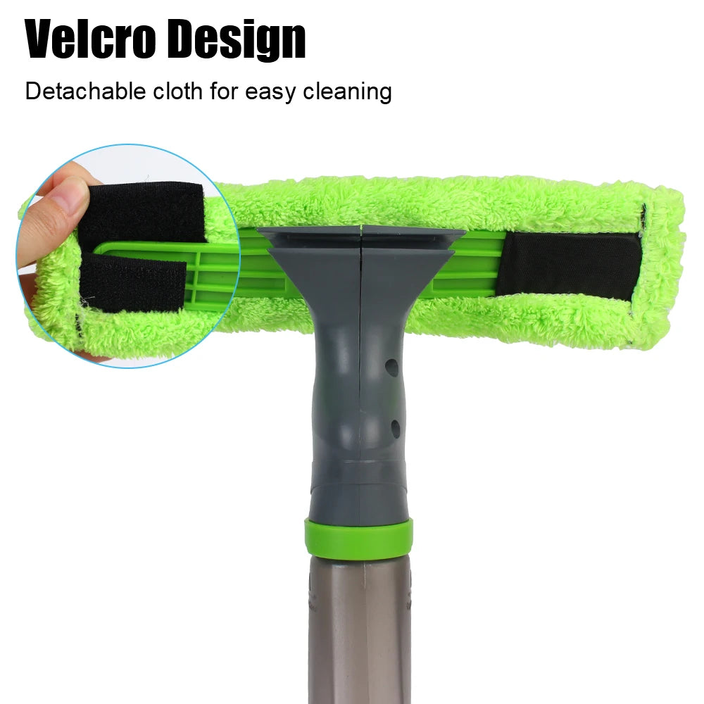 Spray Scraper Brush Water Spray Window Cleaner Glass Scraping Wiper Microfiber Cloth Pad Kit Household Cleaning Tool 3 in 1