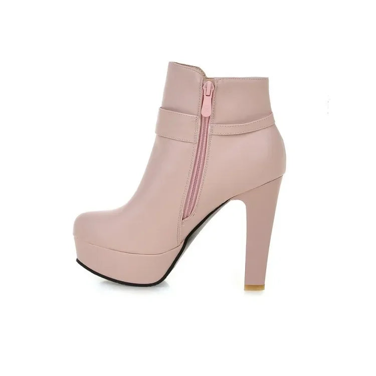 Elegant Short Boots Women Shoes Autumn Winter Women's Ankle Boot Platform Sweet Black White Pink Heeled Party Shoes Ladies