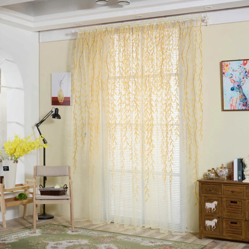 Elegant Modern Tulle Curtains For Living Room Bedroom Kitchen Green Leaf Sheer Curtains For Window Tulle Curtains Drapes