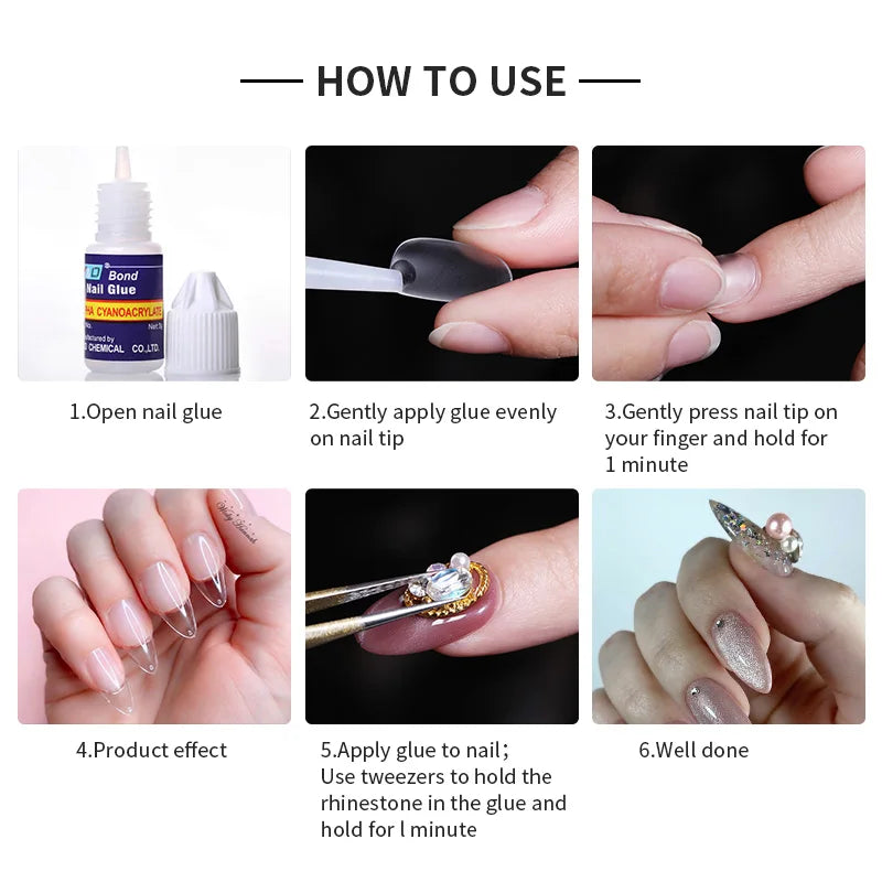 New Fast Drying Nail Glue for Acrylic False Nails 3D Rhinestone Decoration Professional Glue Extension Manicure Adhesive Tools