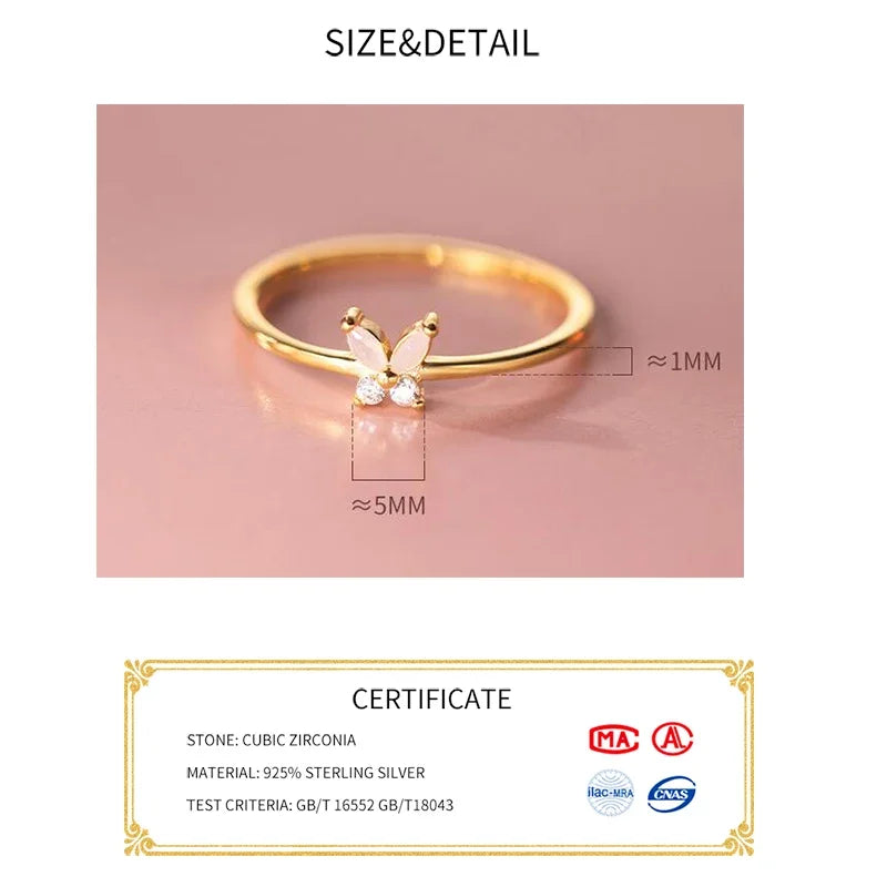 SOFTPIG Real 925 Sterling Silver Zircon Butterfly Adjustable Ring For Charming Women Cute Fine Jewelry Minimalist Accessories