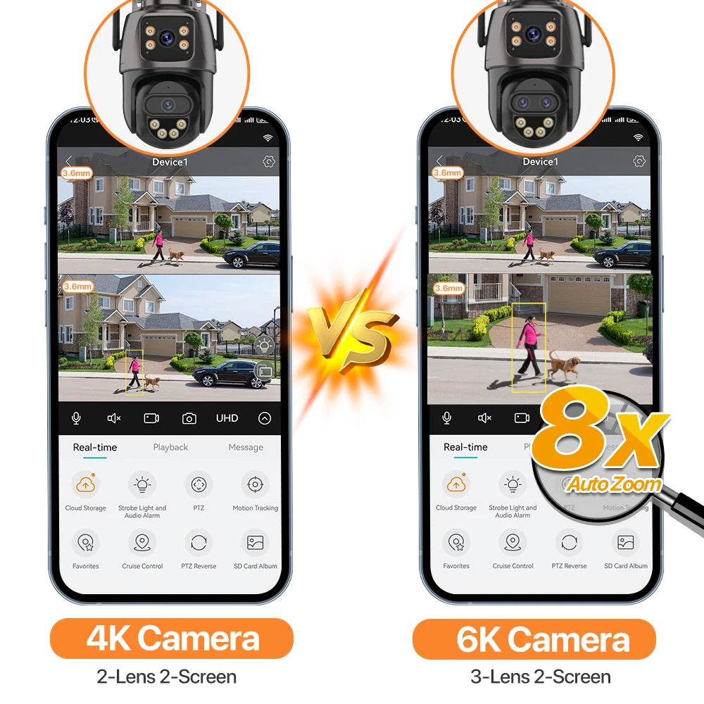 Dreilinsen-PTZ-IP-Kamera 6K HD Outdoor 8x Zoom WiFi Sicherheitskamera 4K 8MP Dual Screen Auto Tracking Wireless Video CCTV iCsee