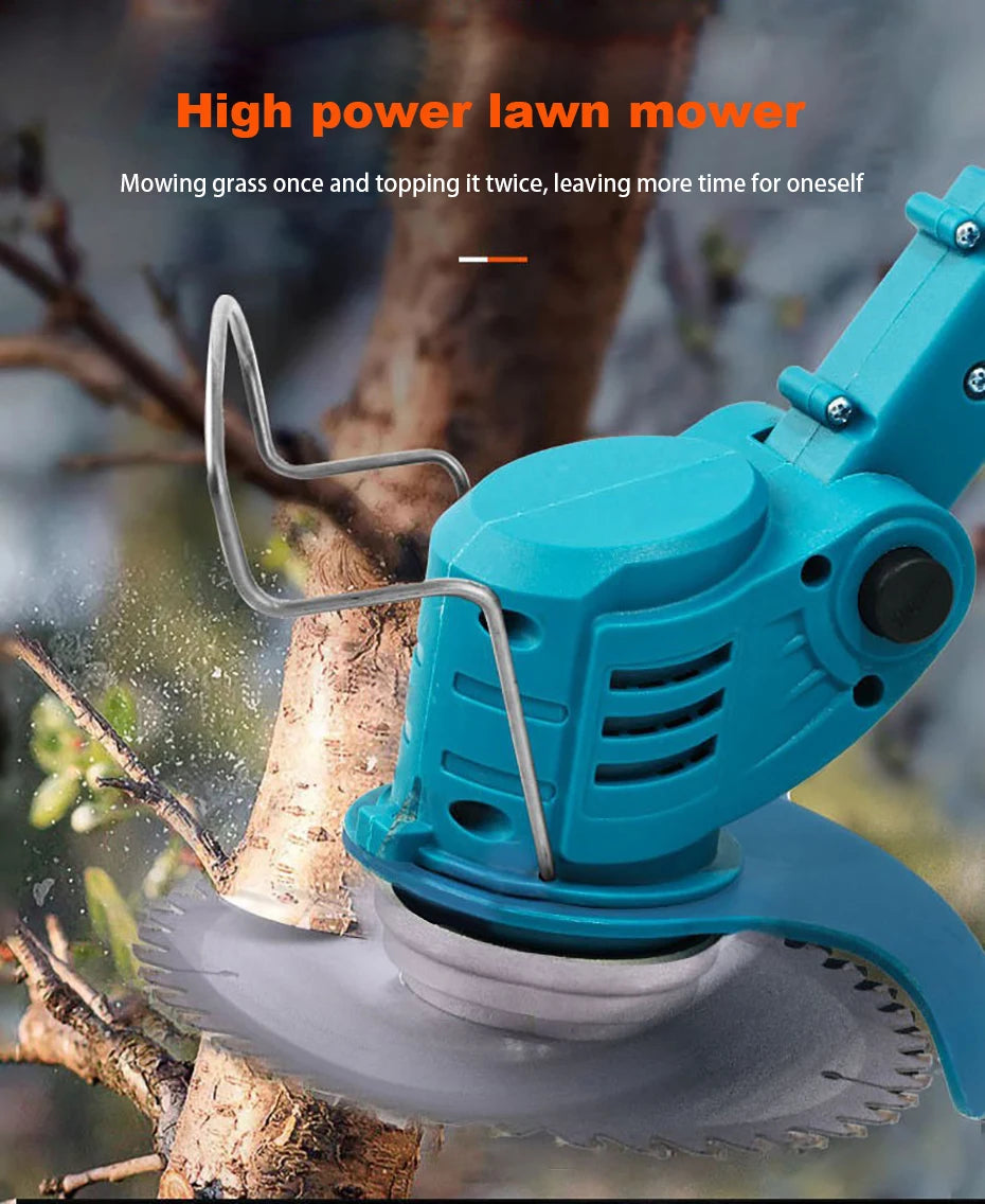 Small Household Cordless Lawn Mower Rechargeable Lawn Mowing Machine Electric Trimmer Garden Tools for Makita (Without battery)