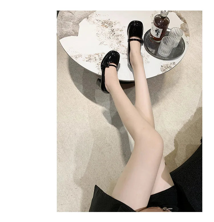 Elegant Heel Shoes Ladies 8cm High Heel Bowknot Solid Mary Jane Zapatos Adult Dress Pink White Black Cosplay Footwear