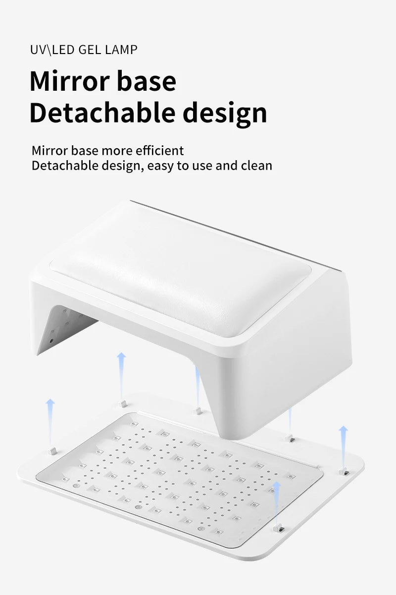 Lampă de unghii UV LED 2 în 1 cu pernă pentru braț pentru ojă gel, uscător de unghii cu lumină 72W și 4 temporizatoare pentru salon sau uz casnic