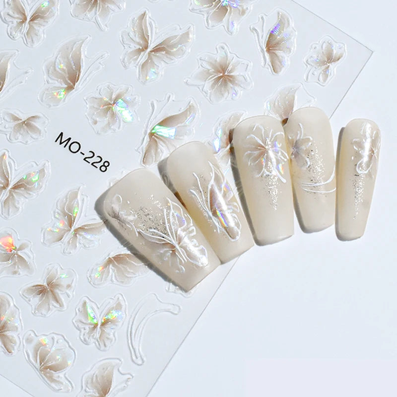 Super strălucitoare 3D fluture unghii autocolante Aurorae Shell fluture unghii elegante farmece autoadezive glisoare pentru manichiură decalcomanii