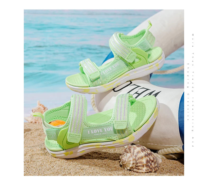 Sandalen Mädchen 2025 - Weiche Sohlen Casual Schuhe Modische Prinzessin - Neue Blumen Rosa Flache Schuhe Rutschfest Strand Kinder 7-13J