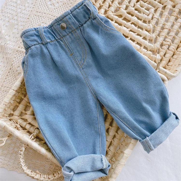 Kids Jeans Pant Casual Trousers For Boys Girls High Waist Solid Warm Out Jeans Children's Pants Autumn Spring 9M-4Years - Golden Bridge Store