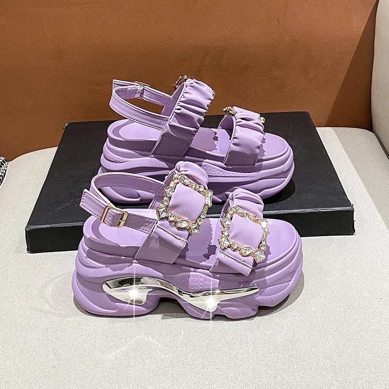 Women's Bling Strap Chunky Sandals Summer 2023 Thick Bottom Wedges Beach Slippers Woman Fashion Pink High Platform Sandals Mujer