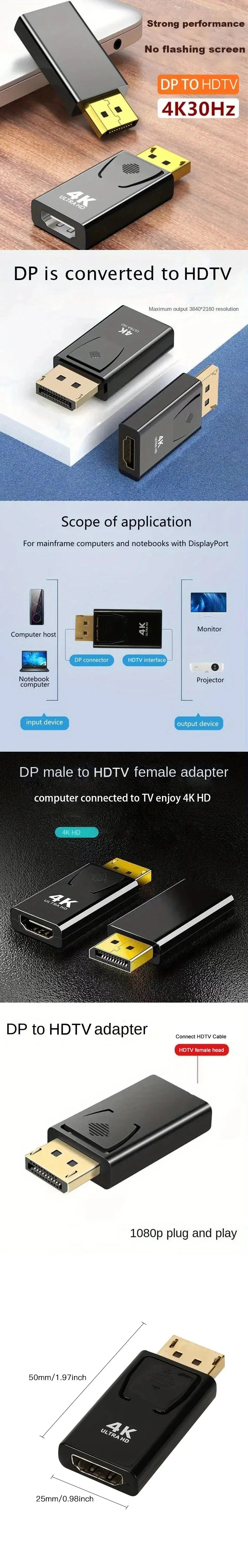 Cable4K DP HDMI Adapter Kompatibel - 4K 0,05 m Audio Video