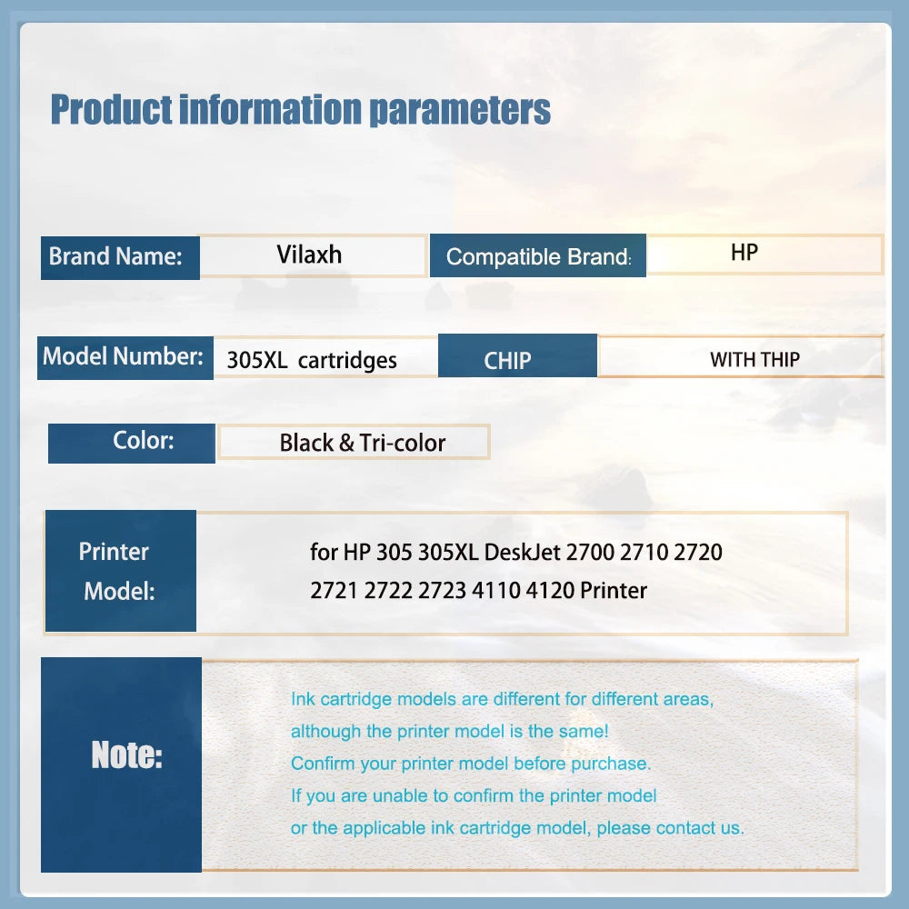 Vilaxh 305 305XL Refill Ink Cartridges Compatible for HP 305 305XL DeskJet 2700 2710 2720 2721 2722 2723 4110 4120 Printer