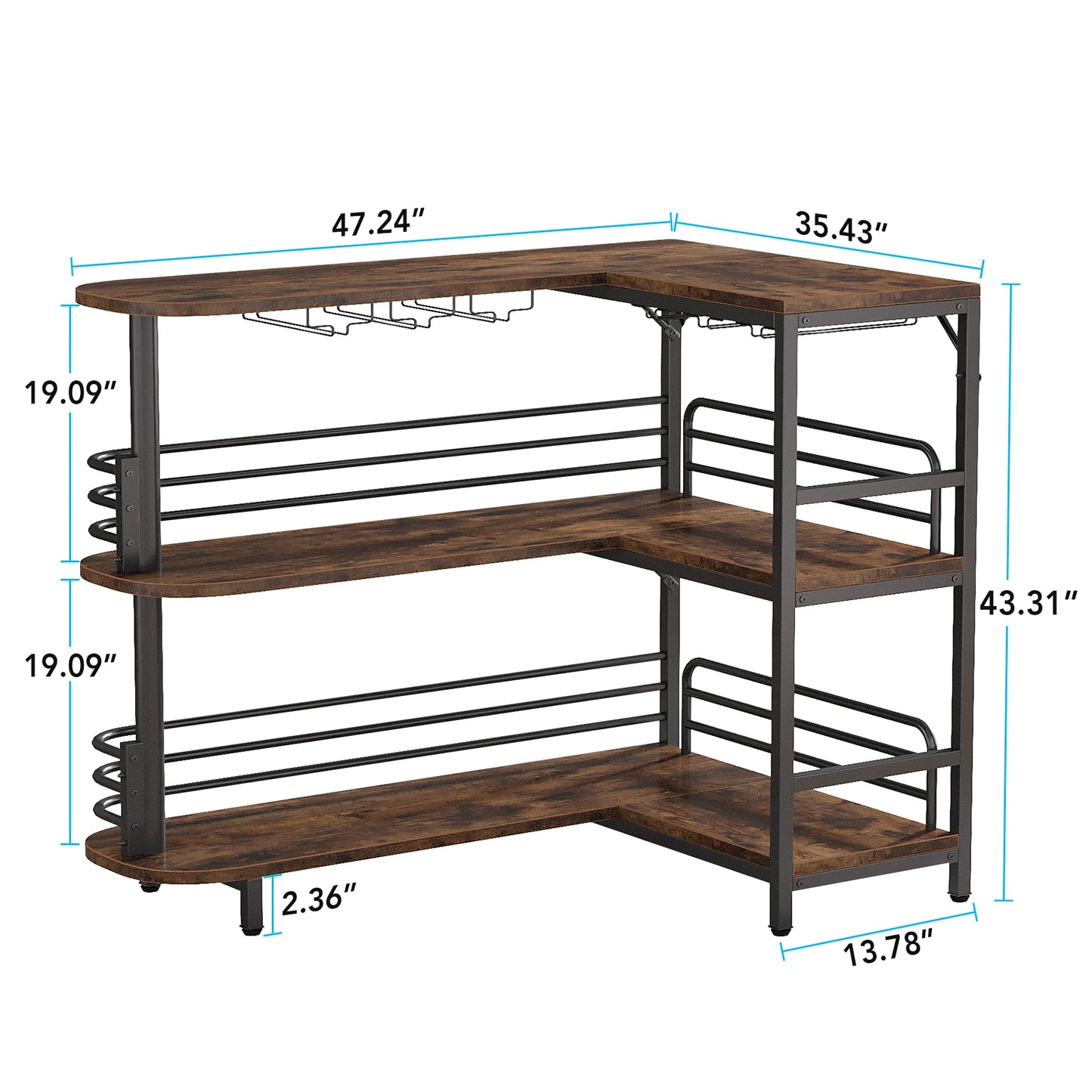 Hausbar 2025: Tribesigns L-Shaped Home Bar Unit - 3 Tier Liquor Bar Table Storage Shelves Wine Glasses Holder Collection