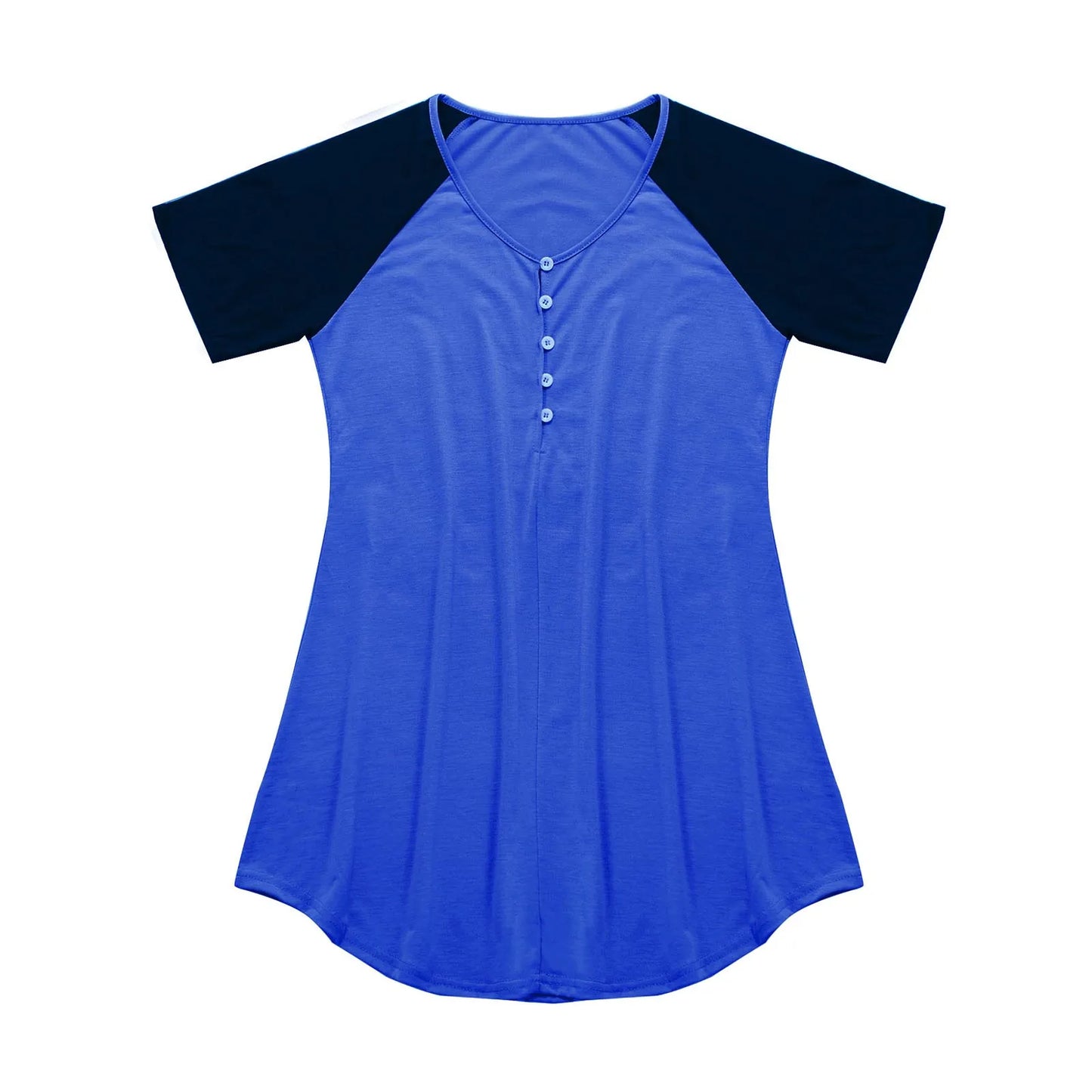 Schwangere Frauen Kurz Ärmel Casual Kleid 2025 - Rund Hals Knopf Verschluss Patchwork - Locker Stillen Kleider Mutterschaft Kostüm