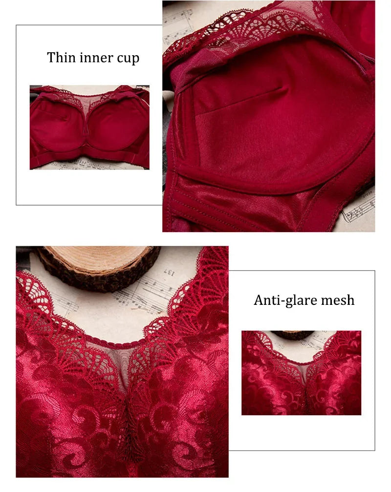 elegant Bra Women Lace Push Up Bralette Wire Free Mesh Large Size Lingerie Solid Color Seamless Thin Wireless Soft Floral Bralette