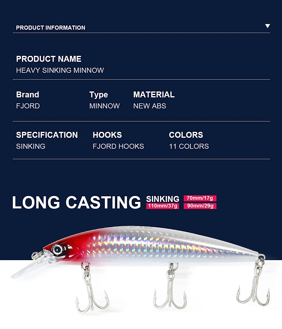 FJORD 110S 37g 90S 29g 70S 17g Schweres Sinken Minnow Angeln Köder Salzwasser Süßwasser Langer Wurf Meer Kunstlicher Köder Jerkbait