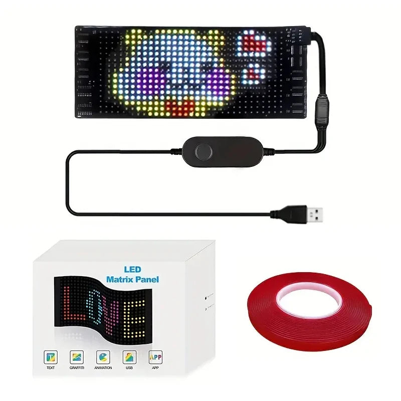 LED-Matrix-Pixel-Panel, Scrollendes Helliges Werbe-LED-Schild, Flexibles USB 5V LED-Auto-Schild Bluetooth-App-Steuerung