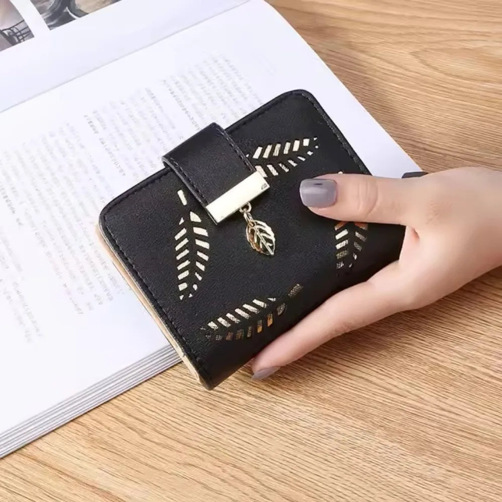Luxus Frauen Geldbörse Leder Portemonnaie Kurz Reißverschluss Clutch Tasche Klein Ausgehöhlt Blätter Design Mode Marke Geldbörsen