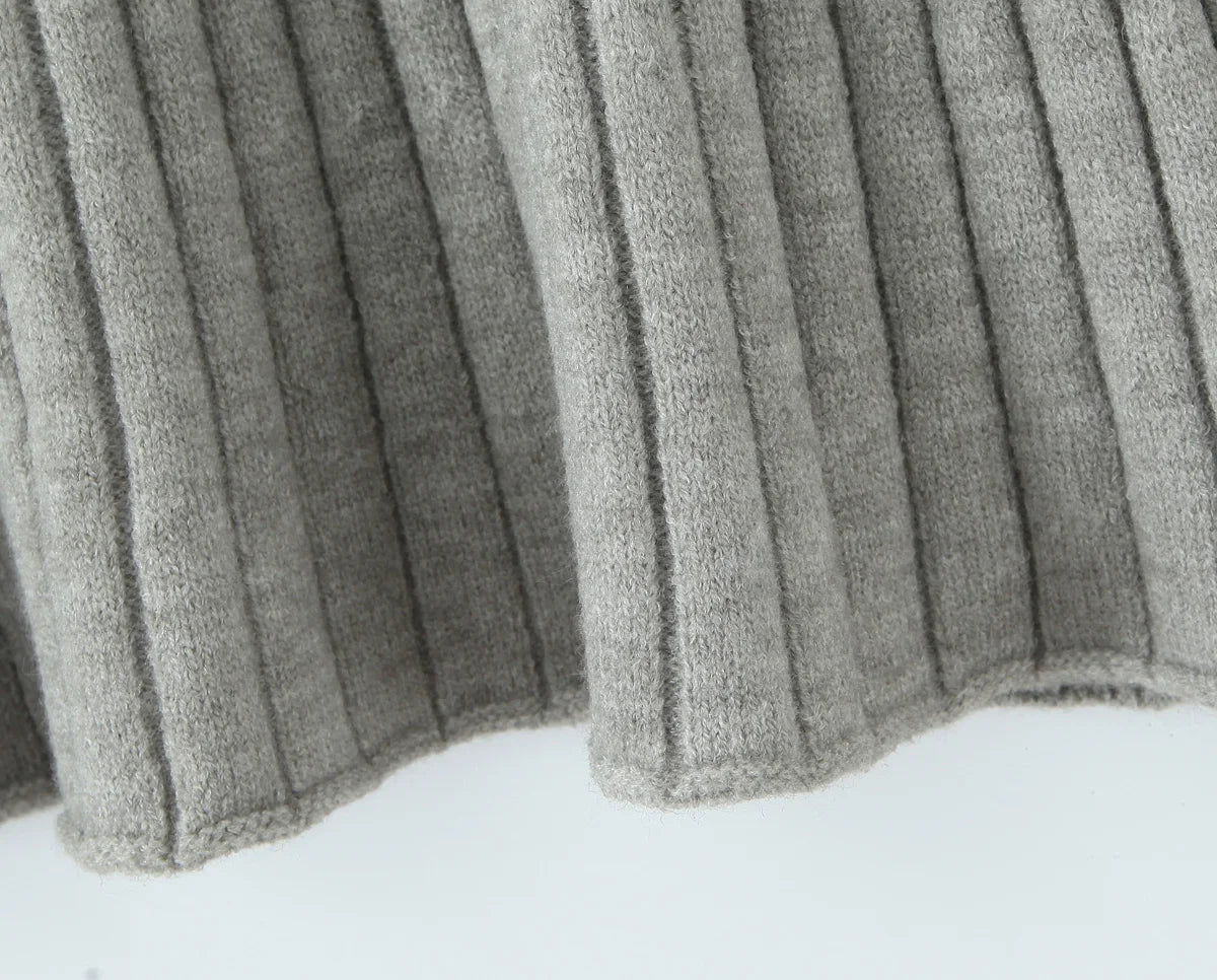 ZJOAN SHOWCN O-Neck Cardigan Set - Knopfverschluss Kurzrock Elastischer Bund Grau Khaki Größe Regular Extra-Heavy