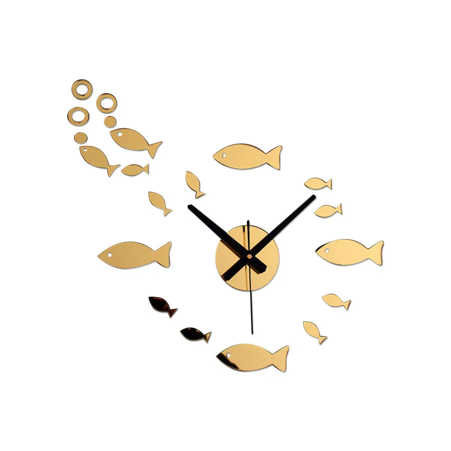 DIY Creative Modern Art Wall Clock Small Fish Shape Mirror Mural Sticker Acrylic Plexiglass House Moving Home Decor Gift
