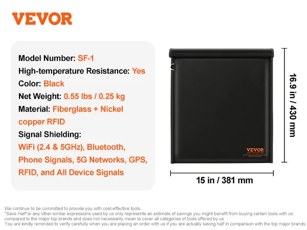 VEVOR Faraday Pouch Set für Laptop, feuersicher und wasserdicht, für Auto-Schlüssel, Phones, Tablets, Anti-Diebstahl-Pouch, Anti-Hacking-Fall