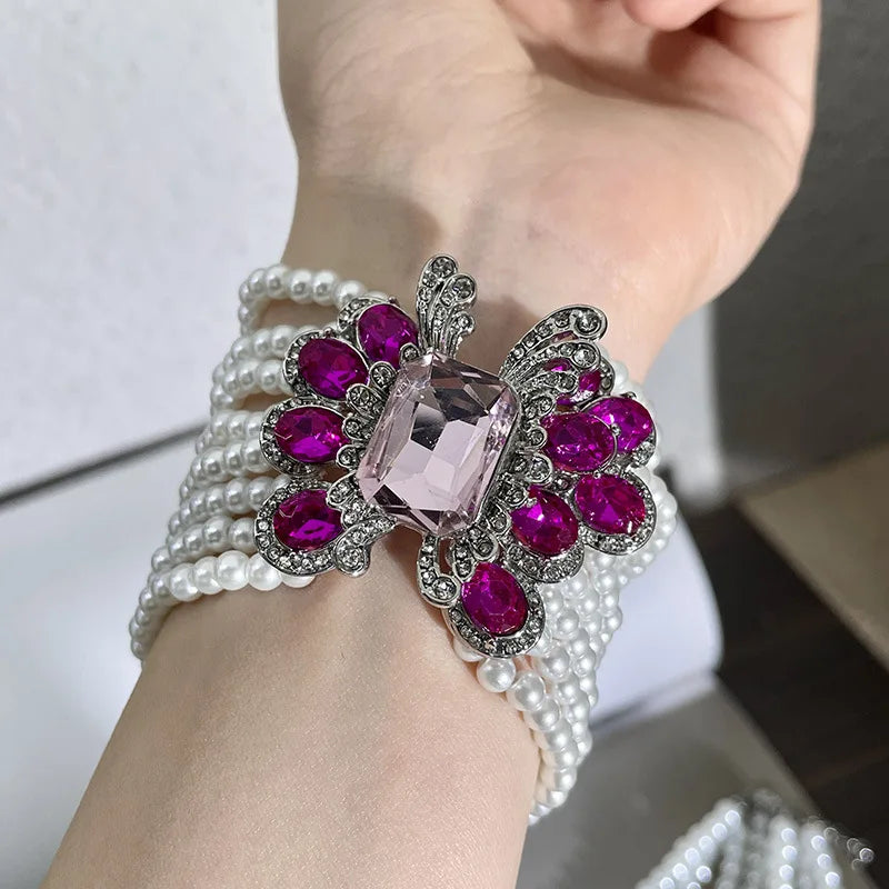 Luxus Strass Geometrische Mehrschichtige Perlen Halskette - Französisches Übertriebenes Design Nische Schlüsselbein Kette - Damen Party Schmuck