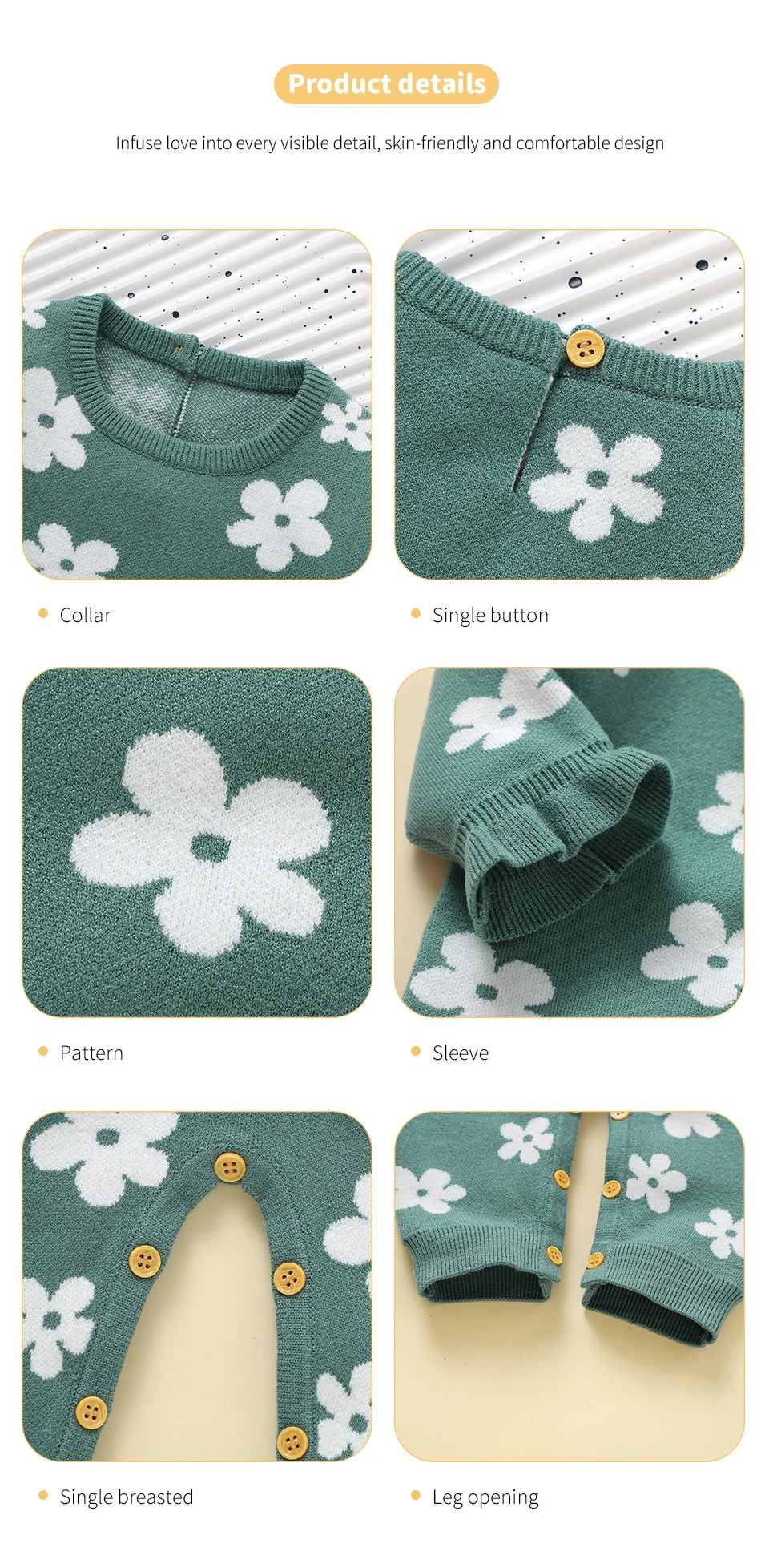 Cute Floral Print Infant Jumpsuit Long Sleeve Baby Girls Spring & Autumn Rompers Knitted 1-18 Months Newborn Bodysuit Sleepsuit
