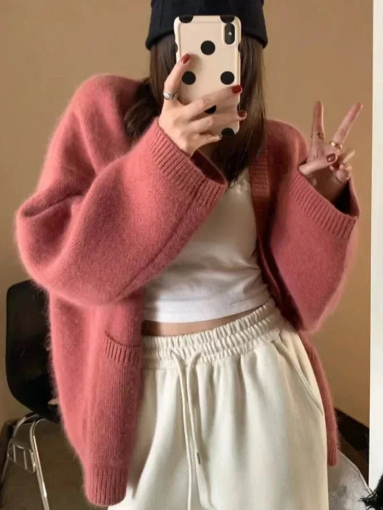 Jielur Damen V-Ausschnitt Strickjacke Mit Knopfleiste - Größe M, Material Polyester Baumwolle, Länge Regular