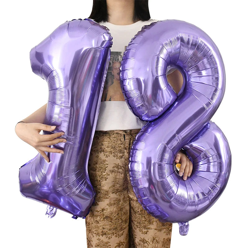 Purple Number Balloons 32 Inch Foil Balloon Adult Kids Birthday Anniversary Decoration Party Gold 0 1 2 3 4 5 6 7 8 9 Balloon