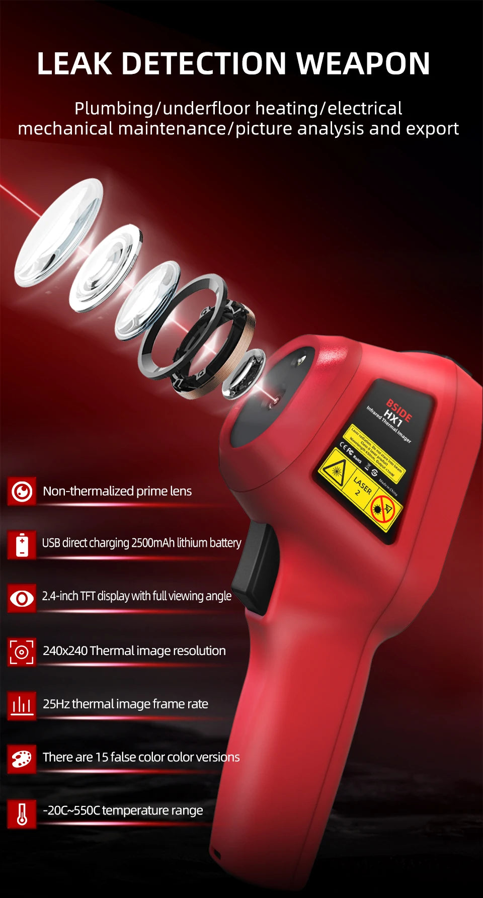 HX1 Wärmebildkamera Professionell 240×240 Auflösung -20~550°C mit PC-Software