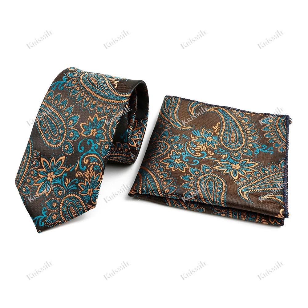 Novelty Paisley Tie Pocket Square Set For Men Skinny Slim 6cm Necktie Fit Business Wedding Party Stage Host Daily Wear Accessory