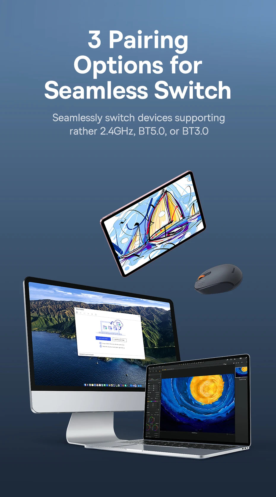 Baseus Maus 1600DPI Silent - Bluetooth/2,4GHz, kompakt