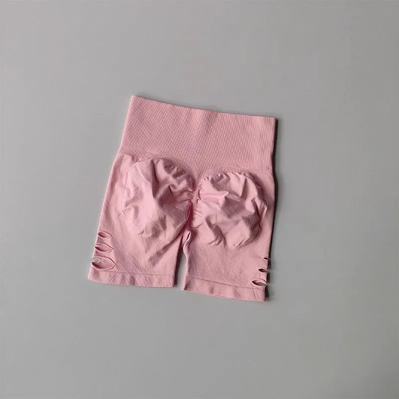 Yoga-Shorts 2025: Damen Yoga Fitness Shorts Peach Hip Lifting Sexy Perforiert - Elastisch Atmungsaktiv Sport Dreiviertel High Waist