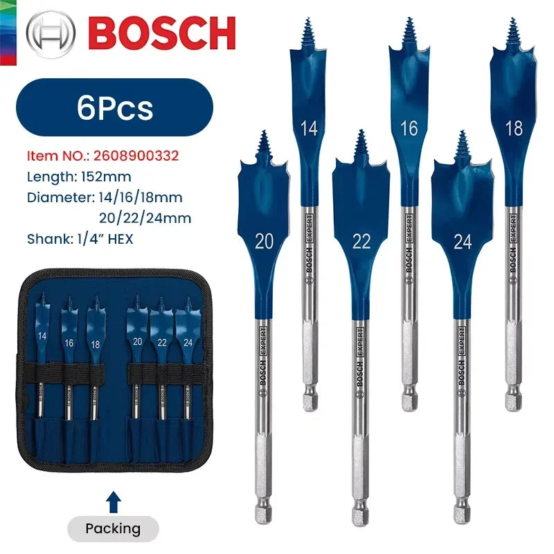 Bosch Expert Series Drill Bits 152mm Long Expert Selfcut Speed Flat Milling Drill Bit Set for Woodworking Drilling Power Tools