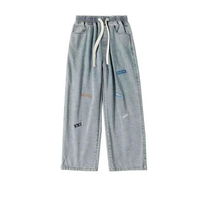 Jeans Männer mit Print 2025 - Hosen Grafik Hip Hop Männlich Cowboy Hosen - Hell Blau Luxus Y2k Streetwear Ästhetik Harajuku Baggy
