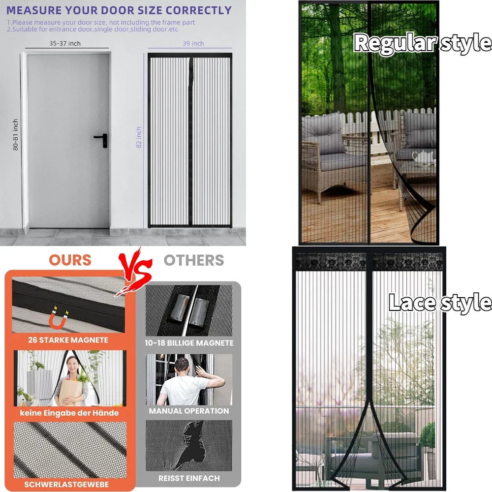 Magnetic Screen Door Screen Hands Free Mesh Partition Heavy Duty Curtain Keeps Bugs Out Frame Hook & Loop Pet and Kid Friendly
