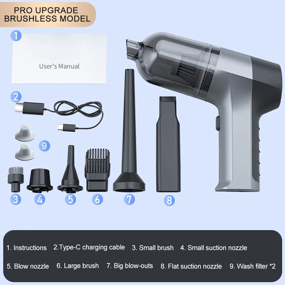 Vacuum Cleaner Strong Suction Cordless Cleaning Machine Robot Home Appliance Car Accessories Powerful Portable Cleaner for Car