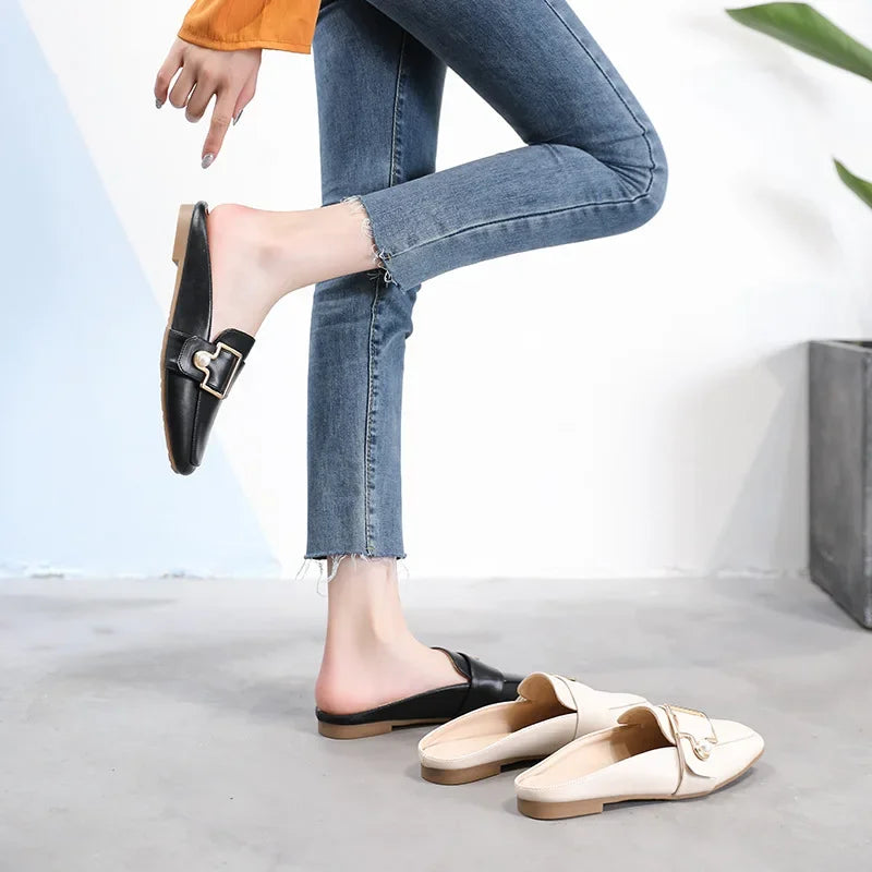 Damen Slipper 2025 - Mode Leder Loafer Ohne Absatz - Slip-On Sommer Outdoor Leichte Walking Schuhe