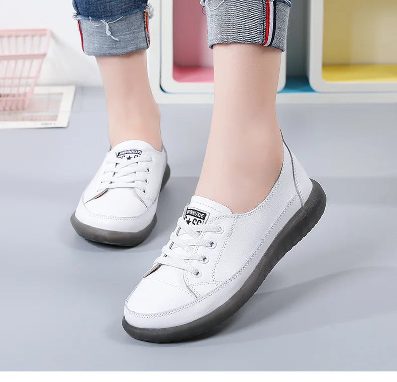 Ladies Sneakers 2024 Spring Genuine Leather Casual Walking Shoes Women Fashion Summer Flats Youth Girl Student Jogging Trainers