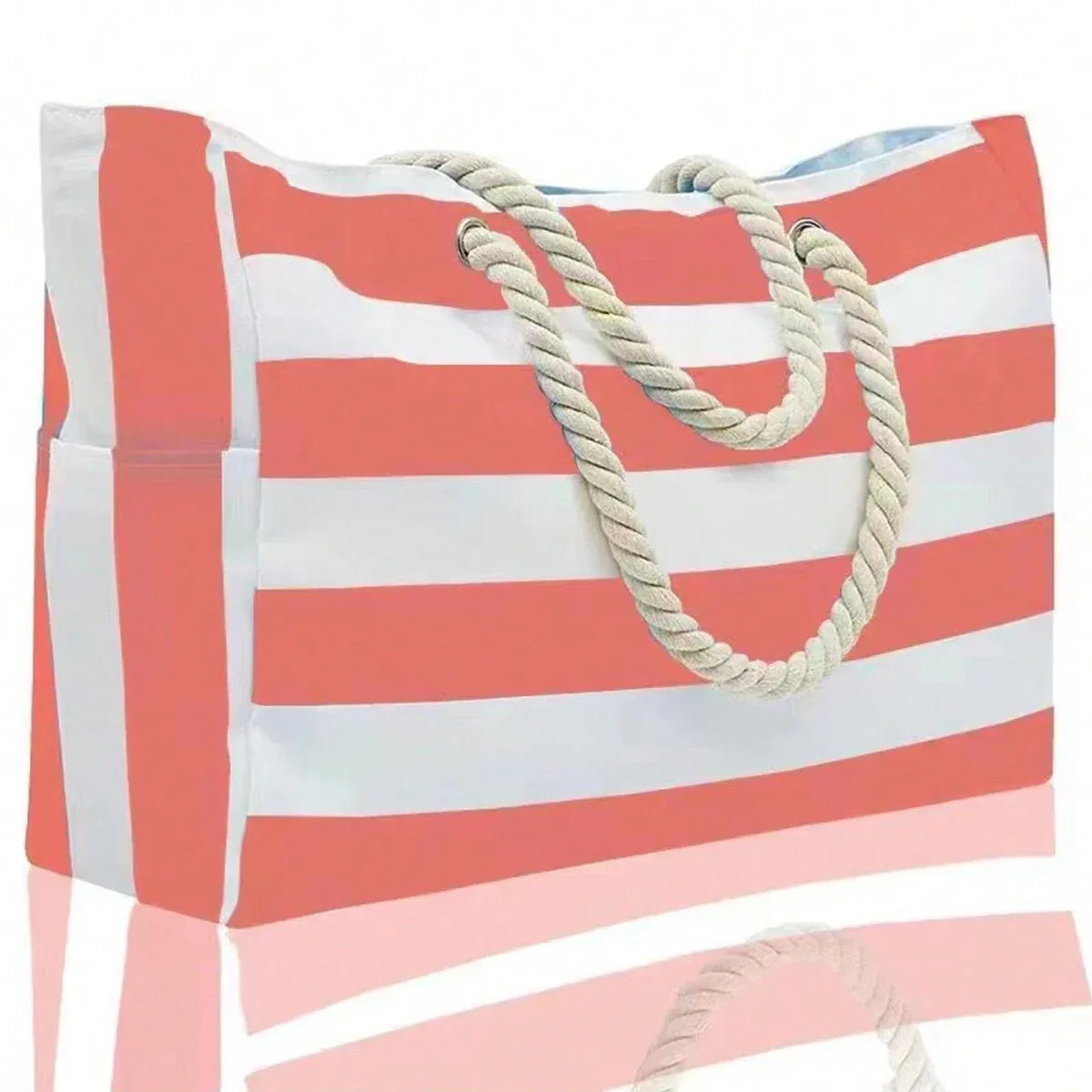 Striped Canvas Summer Beach Bag, Large Capacity Shopping Bag, Fashion Tote Bag For Travel,Ideal for Beach, Travel, & Camping - Golden Bridge Store