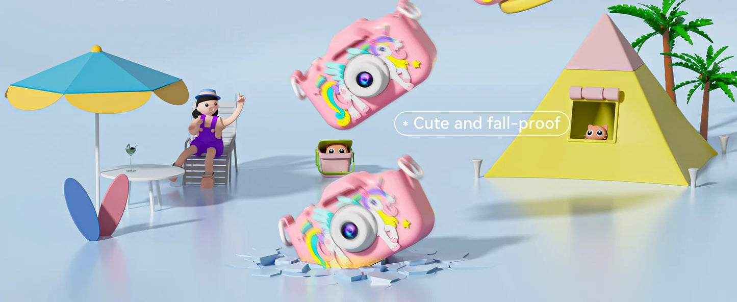 Kinder Mini Kamera Cartoon Einhorn Spielzeug Für Mädchen Jungen Geburtstag Geschenke 1080P HD 2 Zoll Bildschirm Mit Silikon Hülle Aufnahme Leben Kamera