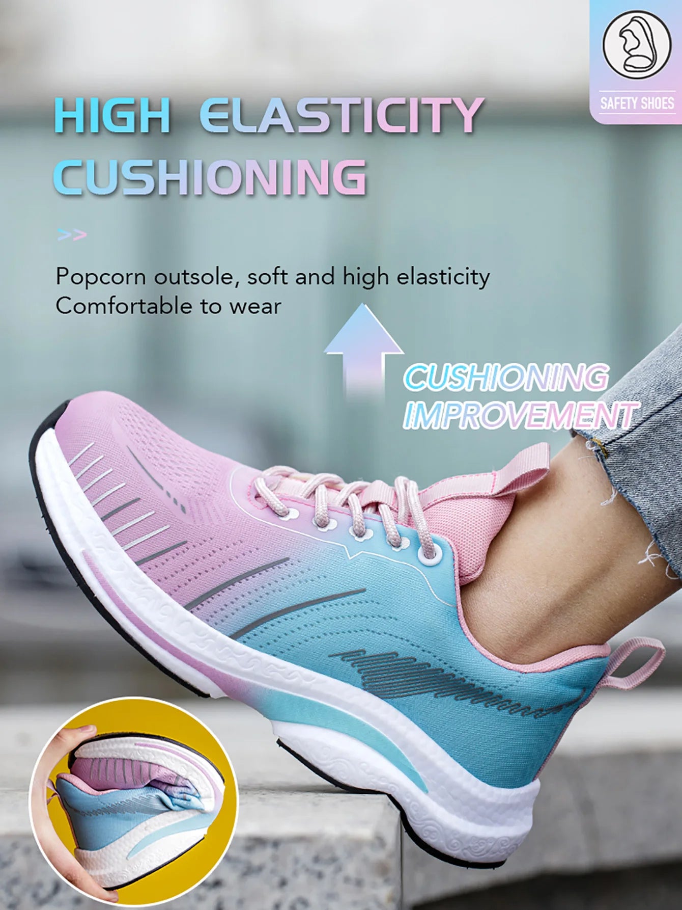 Safety Shoes for Women Steel Toe Sneakers Anti-Punctur Lightweight Boots Female Pink Breathable Hiking Boots Comfortable Shoes