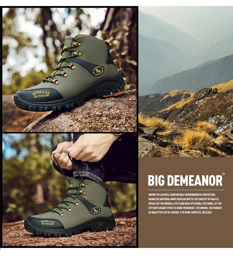Shoes for Men 2024 New Men Sneakers Leather Waterproof Mountaineering Camping Hiking Shoes Thick Sole Comfortable Running Shoes
