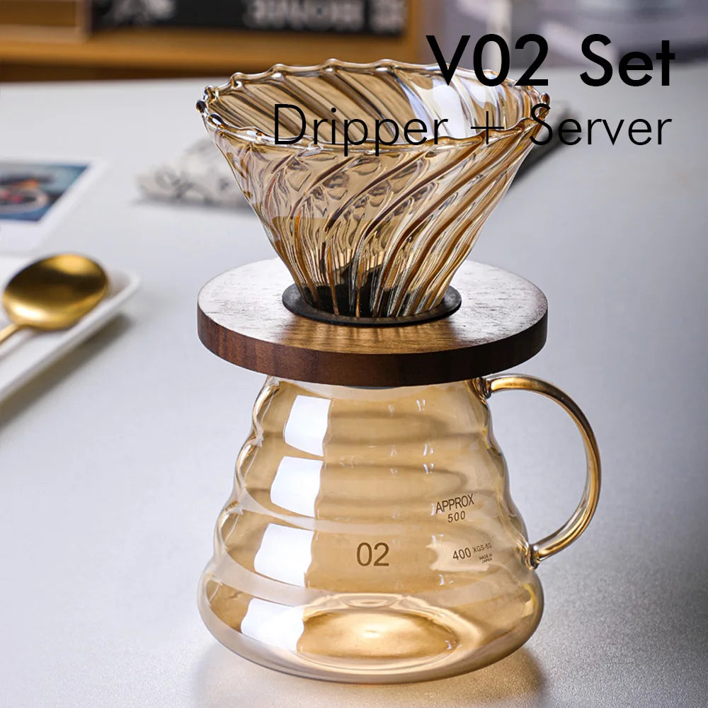 Pour Over Coffee Dripper Coffee Pot Set 600ml Coffee Server Coffee Maker Brewing Cup V02 Glass Coffee Funnel Drip Coffee Set